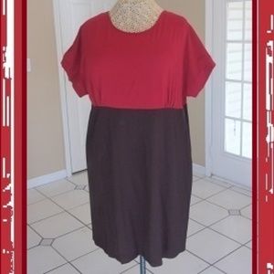 Brown A-Line Skirt, Rust Empire Waist, Knit Dress